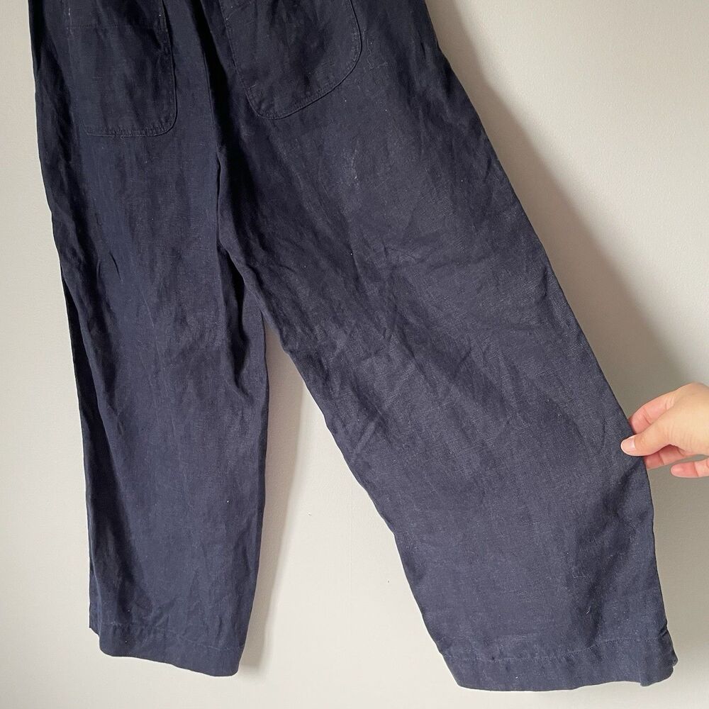 Talbots Cottagecore 100% Linen Cropped Wide Leg Pants Navy Blue Women's Size 2 - Picture 6 of 12